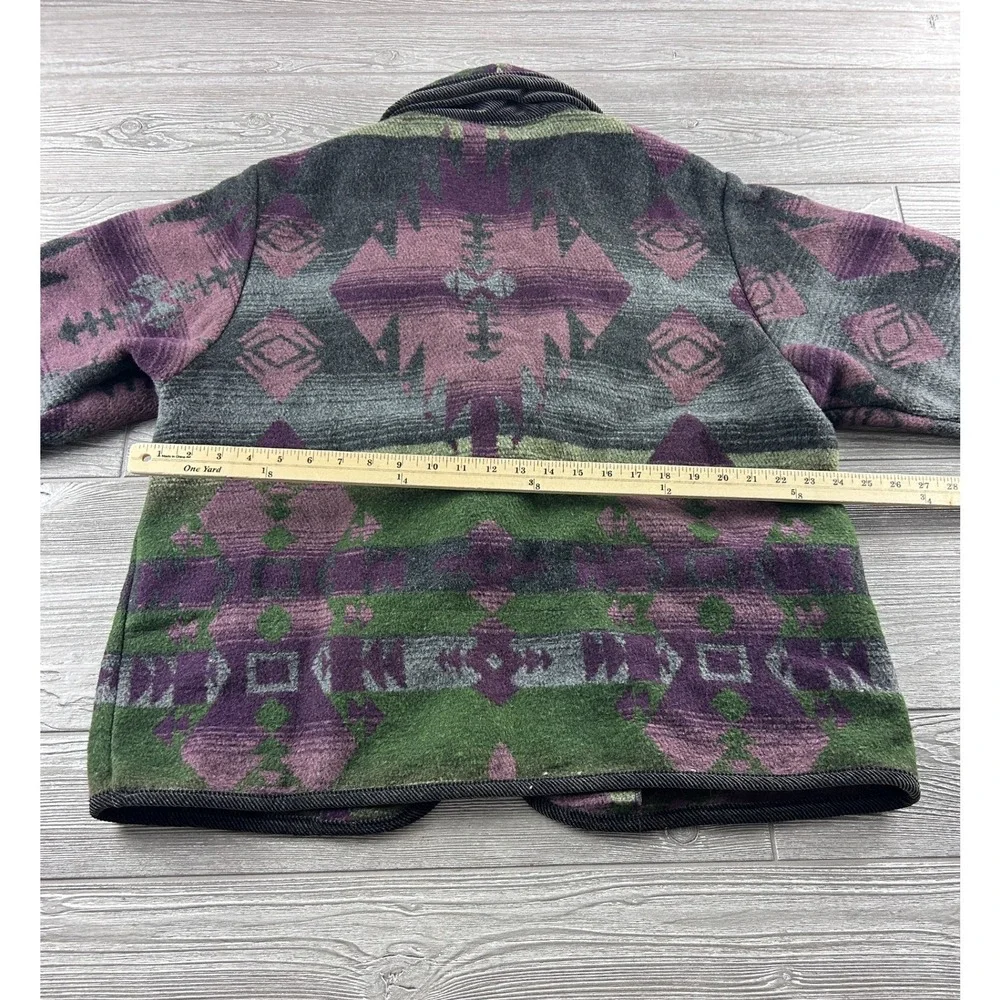 Coldwater Creek Southwestern Wool Blend Toggle Jacket Purple Green Geometric L